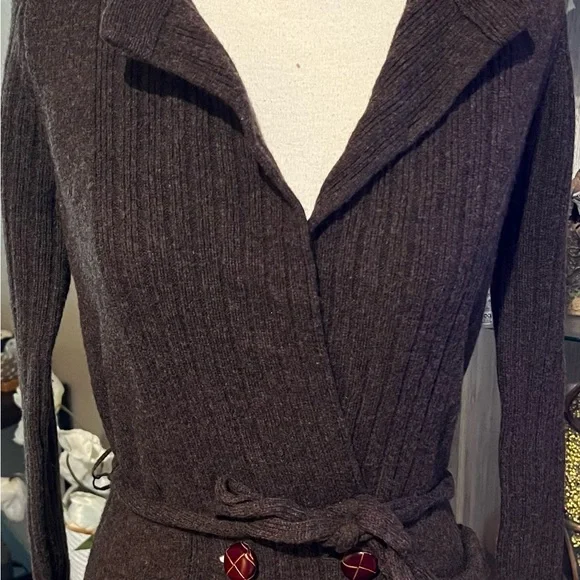 Marc Jacobs Lambs Wool Dark Brown Knitwear Cardigan with leather buttons size M - Picture 2 of 13